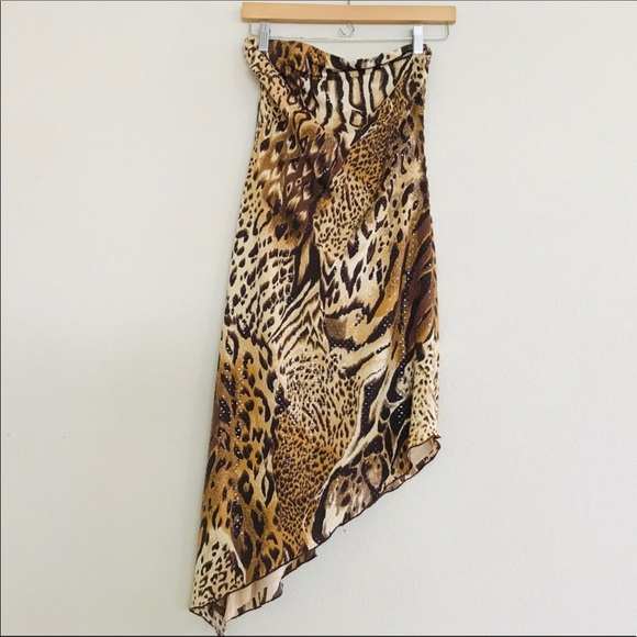 Caché Animal Print Strapless Asymmetrical Dress 4 - Picture 2 of 5